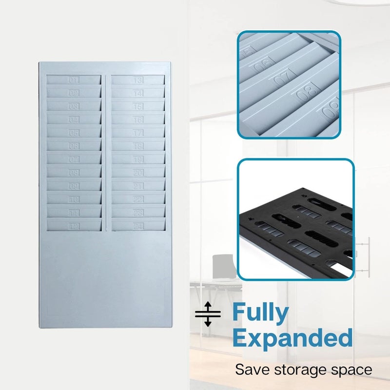 Flexzion Time Card Holder Wall Mount Rack 24 Pocket Slots Compatible with 7" inch Cards Pyramid Series 2000 6000 Attendance Time Payroll Recorder for Office Punch in Clock Out (Gray) - Image 4